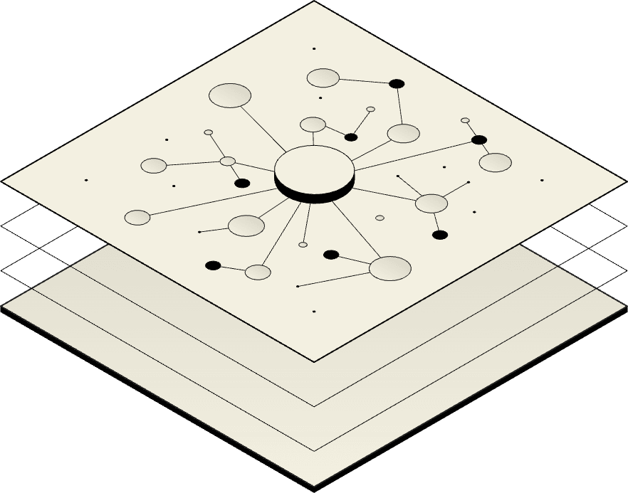 Layered network illustration representing a governed graph of work