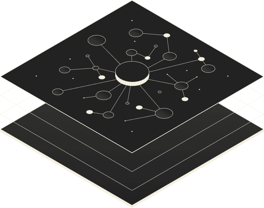 Networked layers showing work patterns resolved into shared context